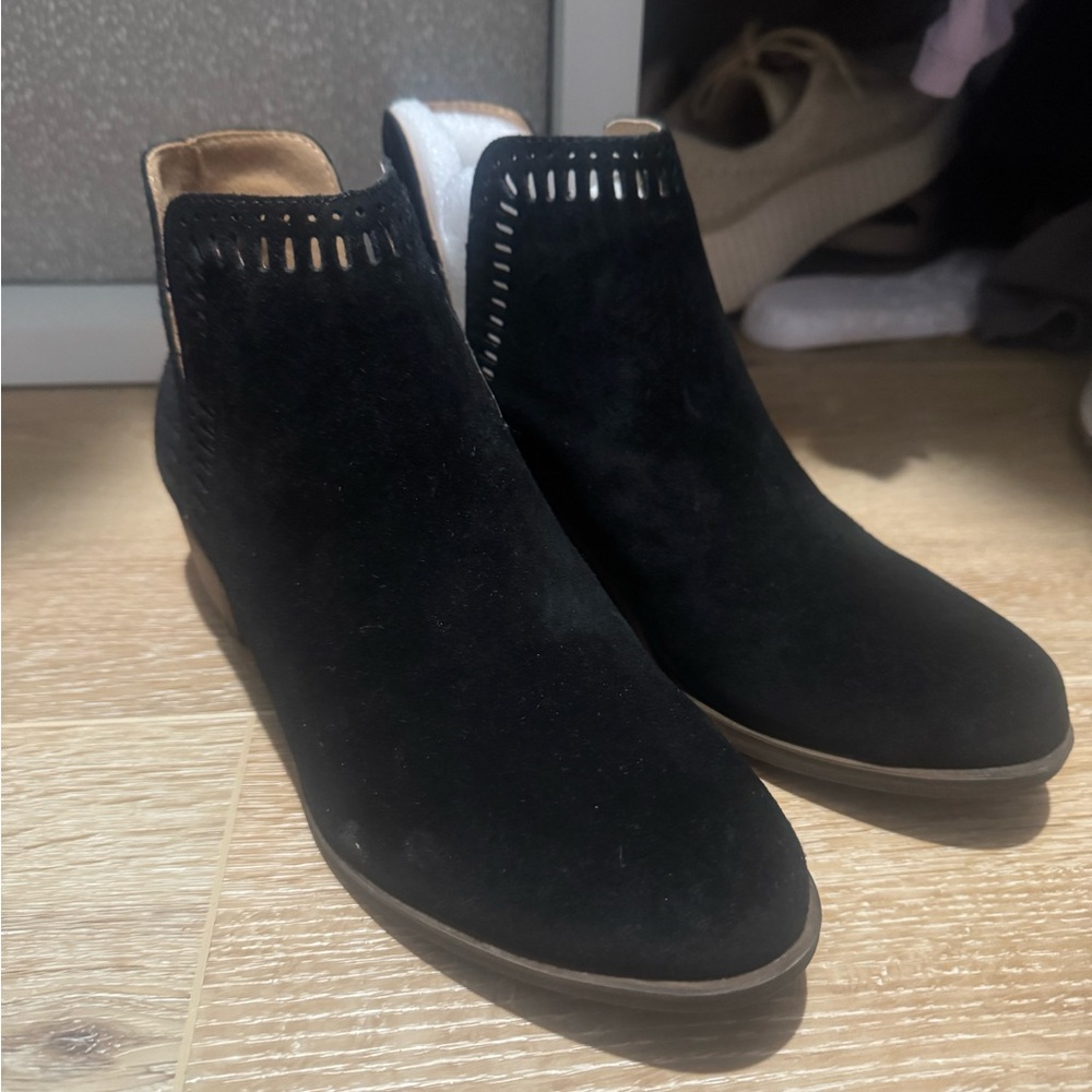 Lucky Brand Black Ankle Booties with Perforated Detail
